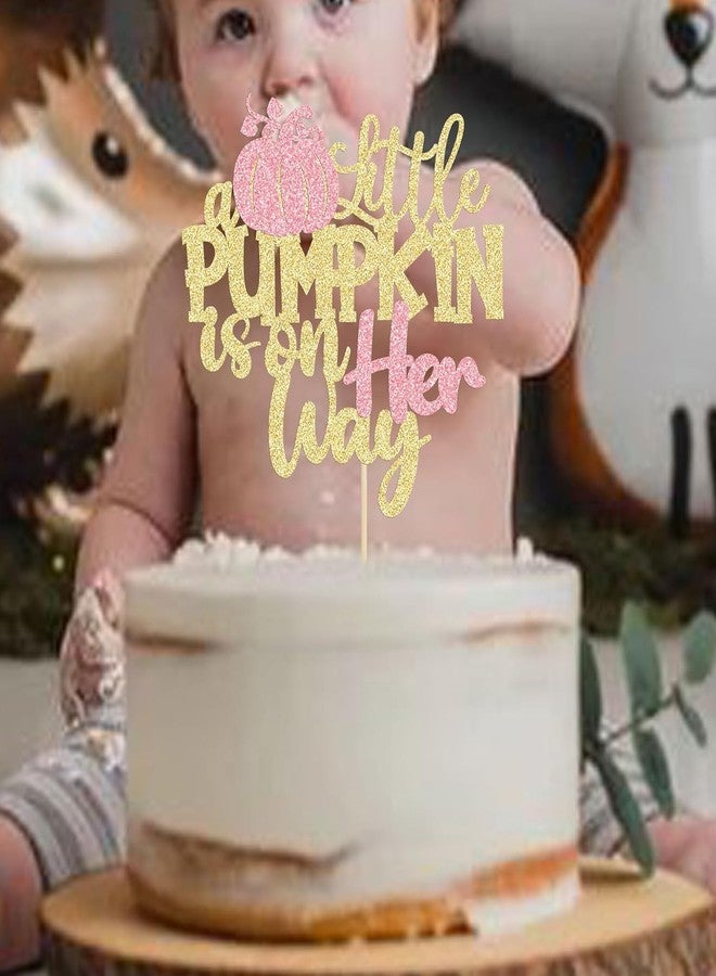 كونفيتي زينة كعكة "اليقطينة الصغيرة في الطريق"، زينة كعكة حفل استقبال المولود الجديد على شكل يقطينة لامعة لحفلات استقبال المولود الجديد ذات الطابع الخريفي/الهالوين، حفلات أعياد ميلاد الأطفال من الأولاد والبنات (اليقطينة الصغيرة في الطريق) - Image 5